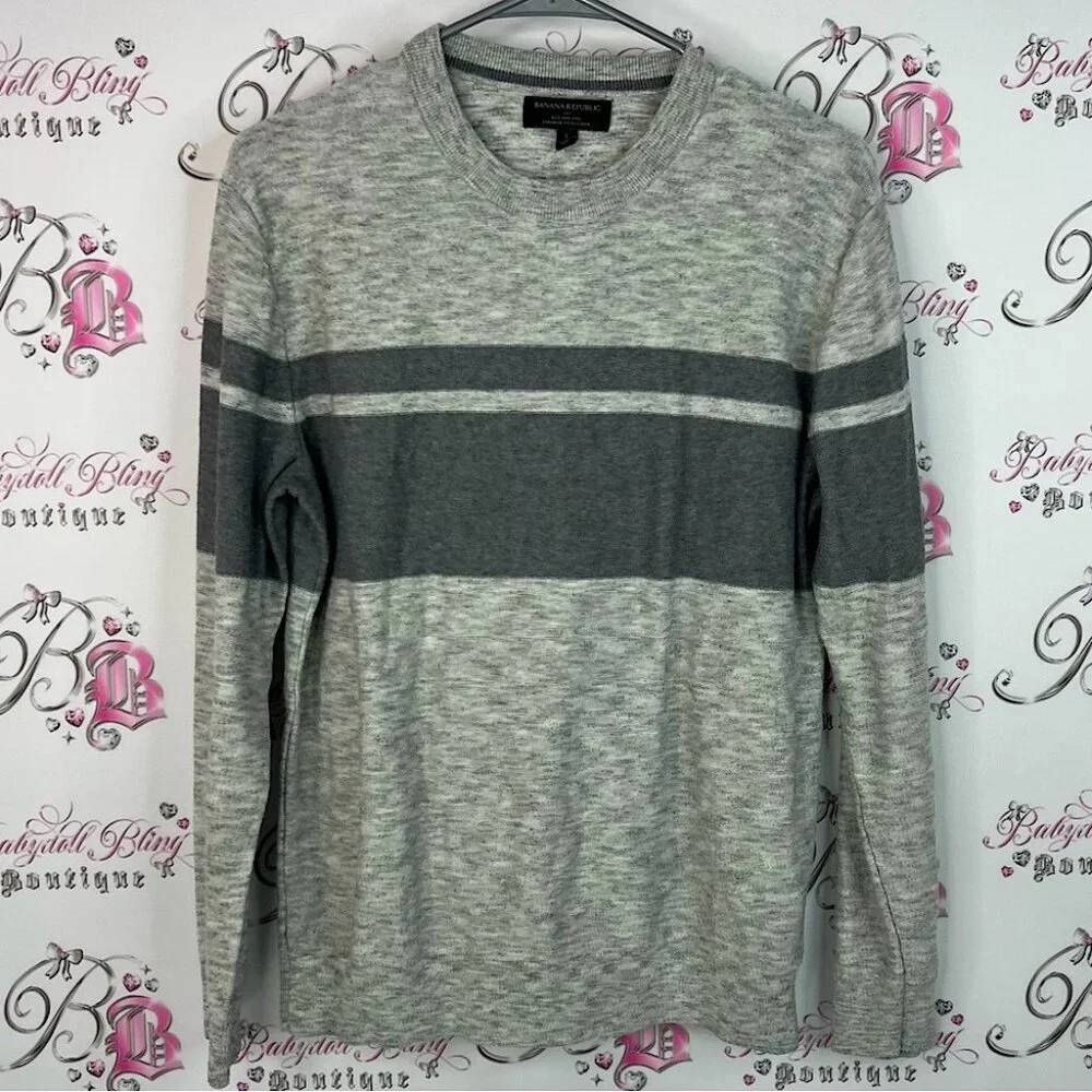 Banana Republic sweater eco striped grey charcoal Light Gray Knit Sweater